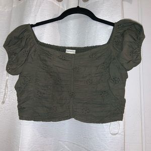 Army green puff sleeve crop top